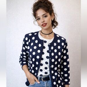 Liz Claiborne Navy and White Polka Dot Sweater